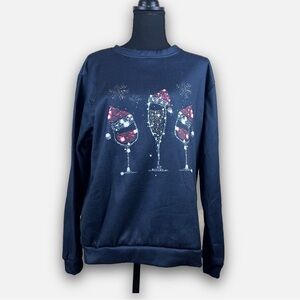 Christmas Cheers Black Sweatshirt with Holiday Print - Size Large